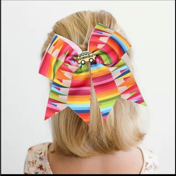 Back To School Cheer Bow For Kids/Toddler Girls Pencil Print Hair Accessory - Picture 2 of 5